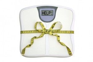 scale with measuring tape and "help" message